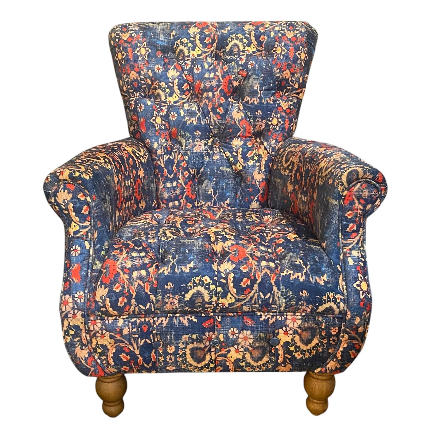 Abbey Armchair Printed Blue Velvet - Ex Display