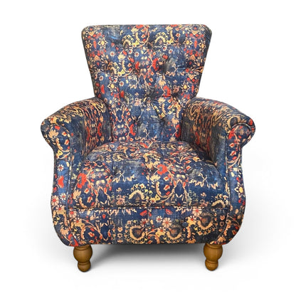 Abbey Armchair Printed Blue Velvet - Ex Display