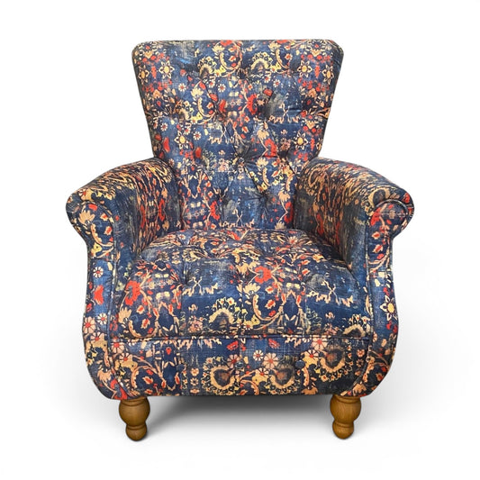 Abbey Armchair Printed Blue Velvet - Ex Display