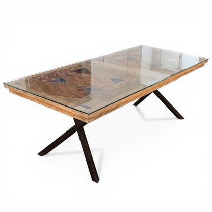 Accentra Geometric Dining Table With Glass Top