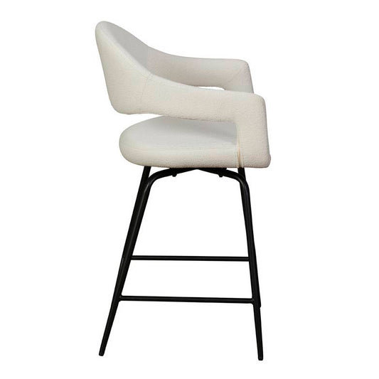 Aladdin White Boucle Swivel Barstool - Pieces For Places