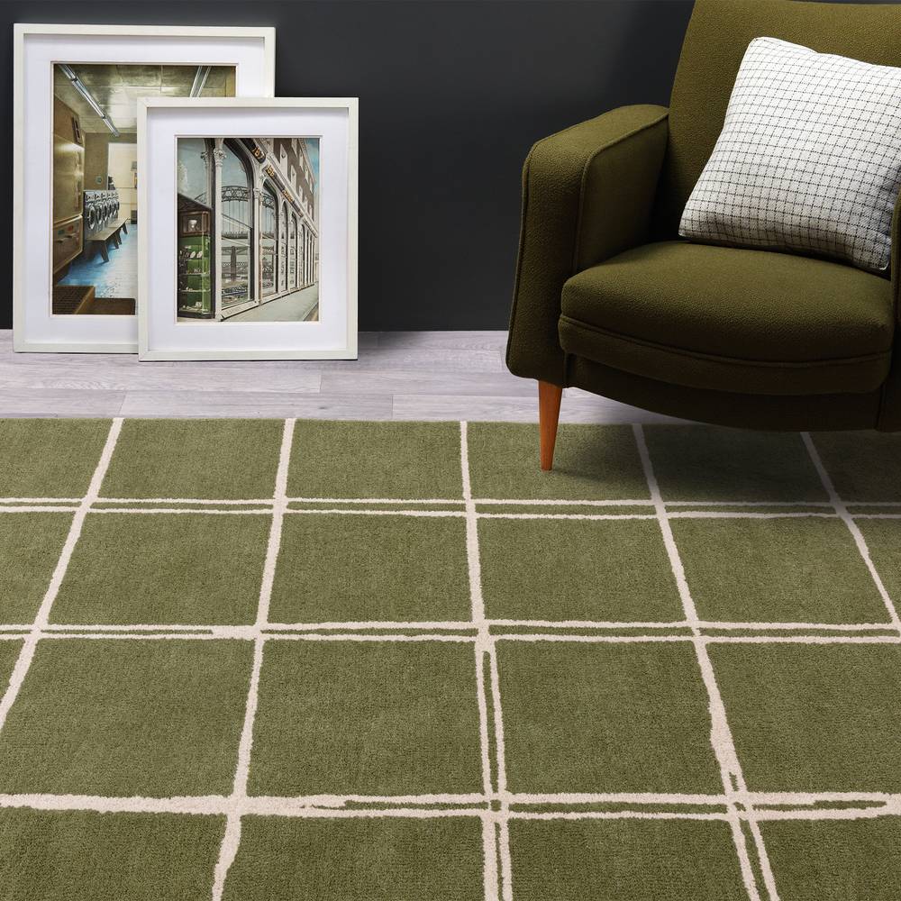 Grid Olive Albany Rug - 200cm x 290cm