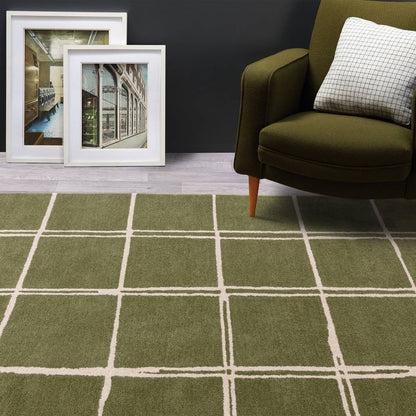 Grid Olive Albany Rug - 200cm x 290cm