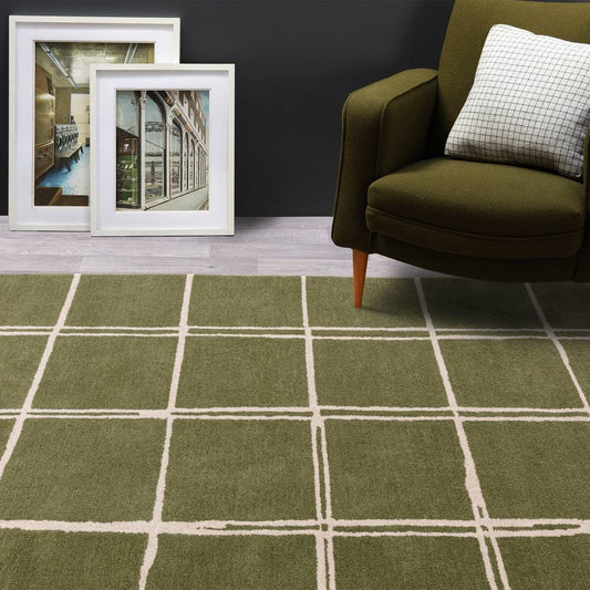 Grid Olive Albany Rug - 200cm x 290cm