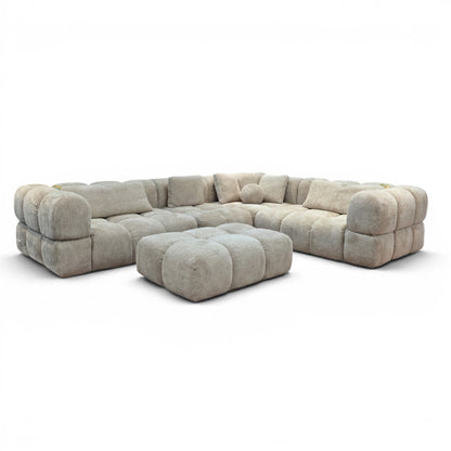 Beige Bubble Corner Sofa & Footstool - Ex Display