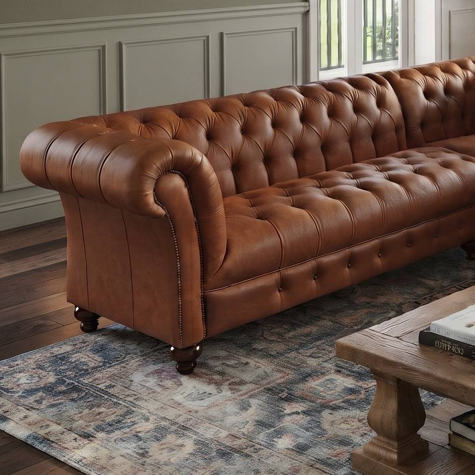 Chadderton 5 Seater Corner Leather Chesterfield
