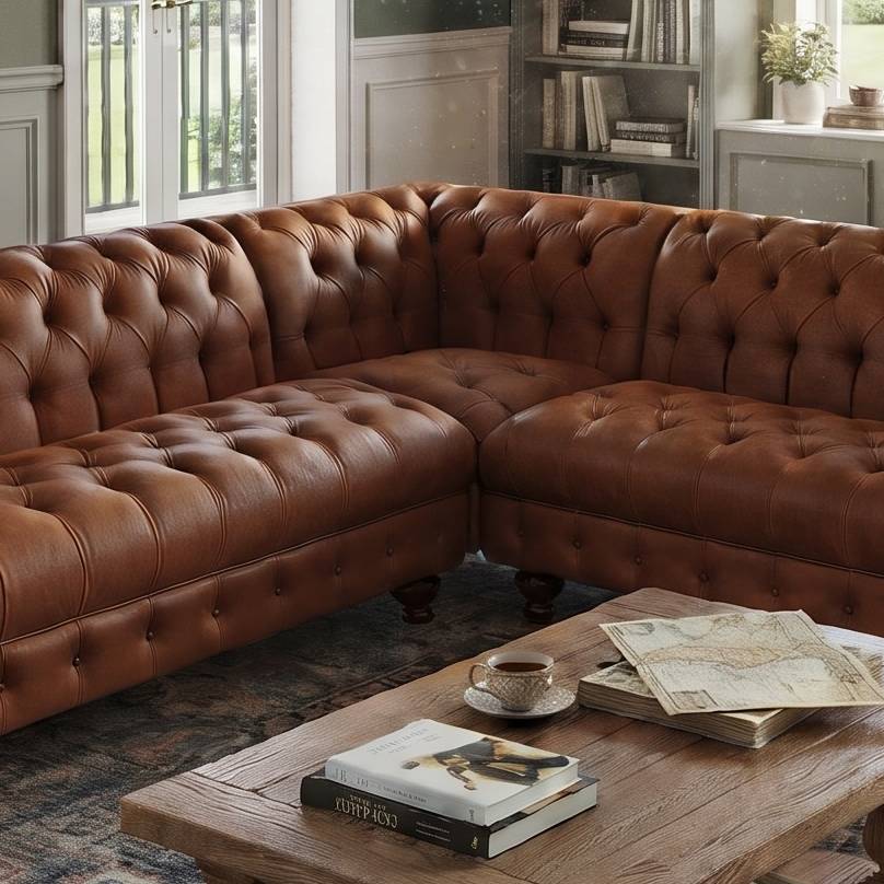 Chadderton 5 Seater Corner Leather Chesterfield