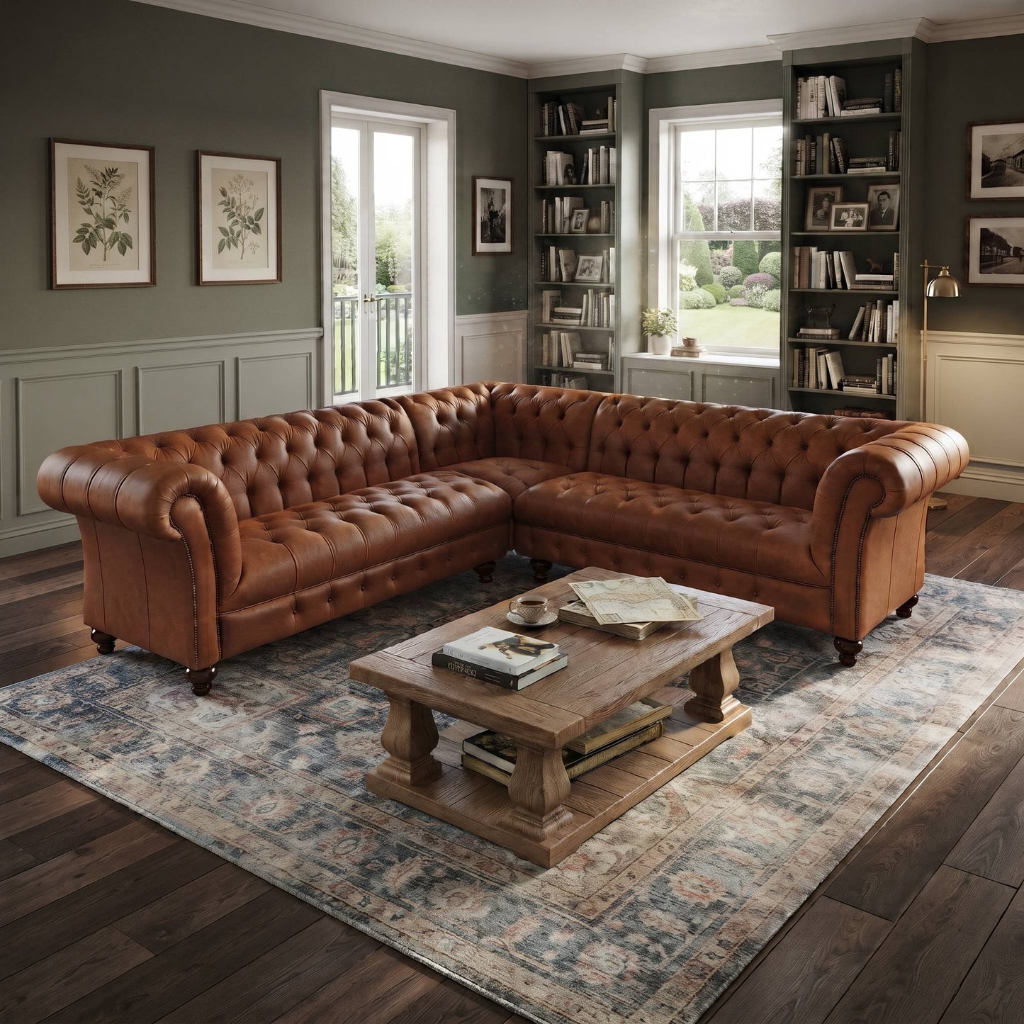 Chadderton 5 Seater Corner Leather Chesterfield