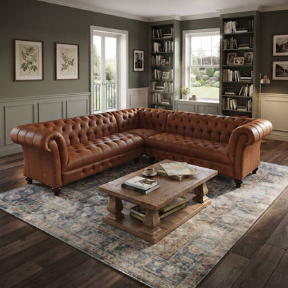 Chadderton 5 Seater Corner Leather Chesterfield