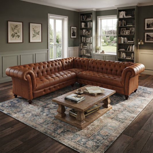Chadderton 5 Seater Corner Leather Chesterfield
