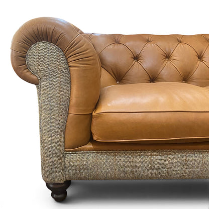 Grantham Leather & Tweed 2 Seater Chesterfield Sofa