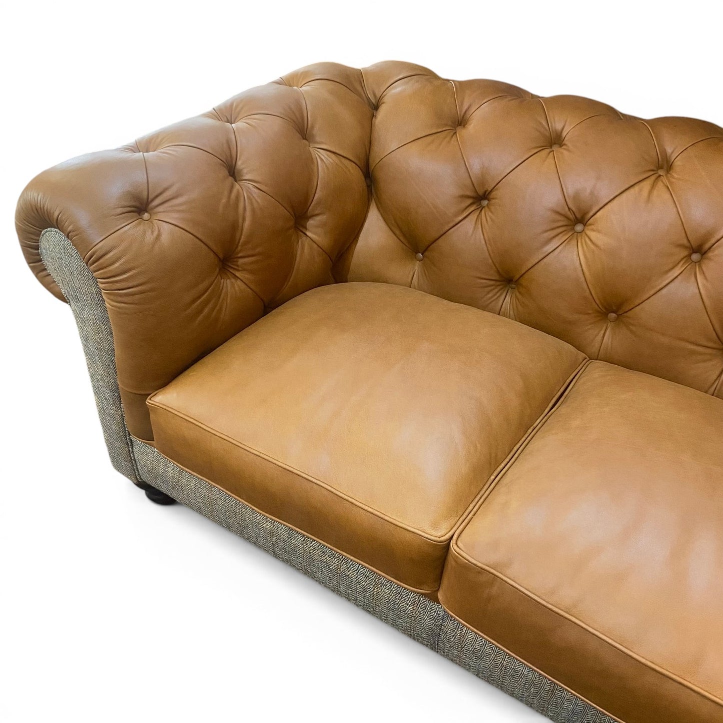 Grantham Leather & Tweed 2 Seater Chesterfield Sofa