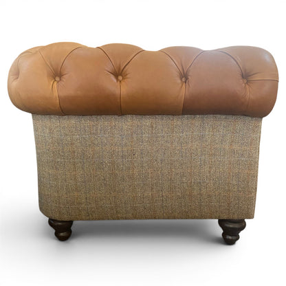 Grantham Leather & Tweed 2 Seater Chesterfield Sofa
