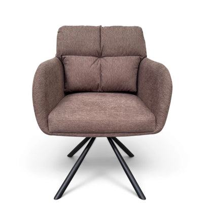 Haven Light Beige Grey Fabric Swivel Carver Dining Chair
