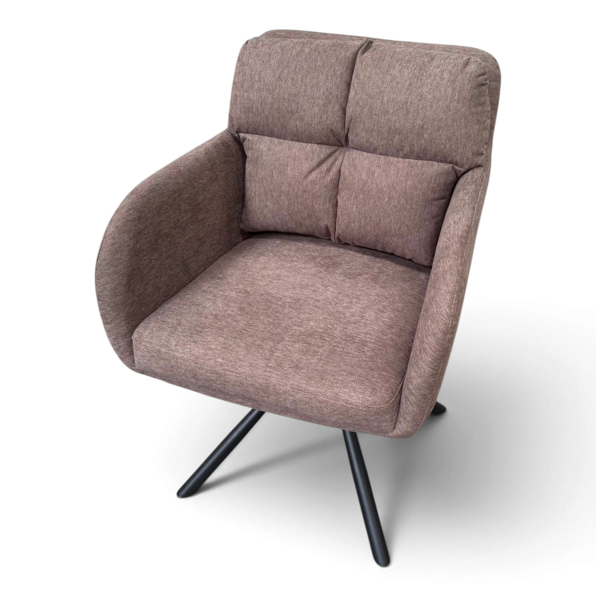 Haven Light Beige Grey Fabric Swivel Carver Dining Chair