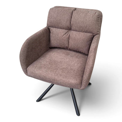 Haven Light Beige Grey Fabric Swivel Carver Dining Chair