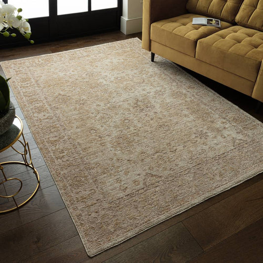 Ornate Beige Heriz Rug - 67cm x 240cm