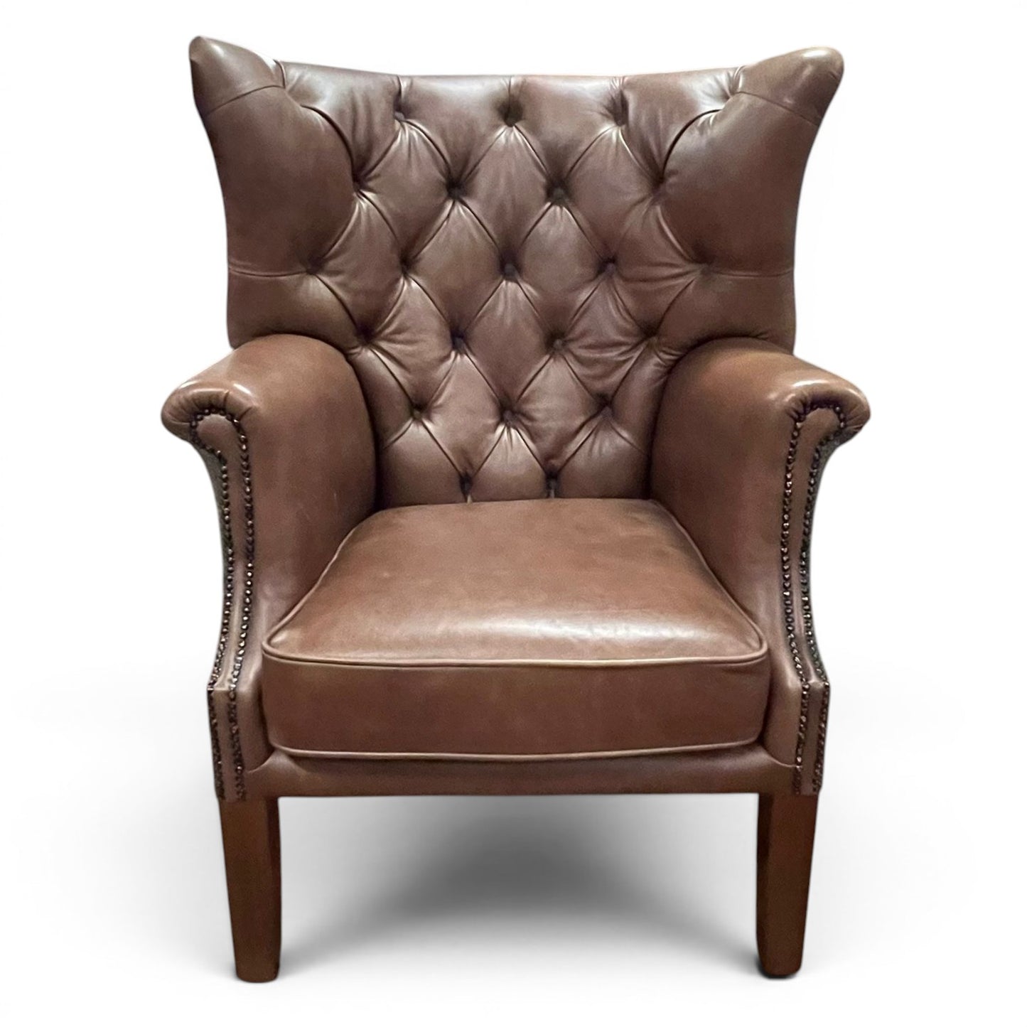 Kingston Brown Leather & Tweed Wingback Armchair - Ex Display