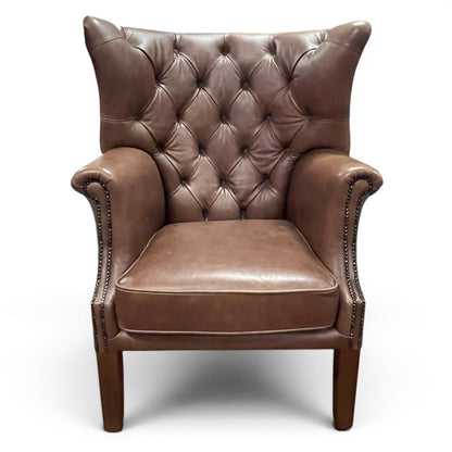 Kingston Brown Leather & Tweed Wingback Armchair - Ex Display
