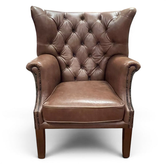 Kingston Brown Leather & Tweed Wingback Armchair - Ex Display