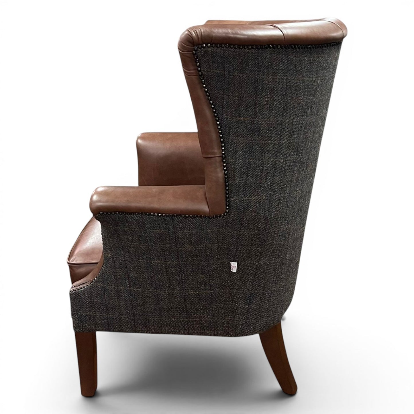 Kingston Brown Leather & Tweed Wingback Armchair - Ex Display