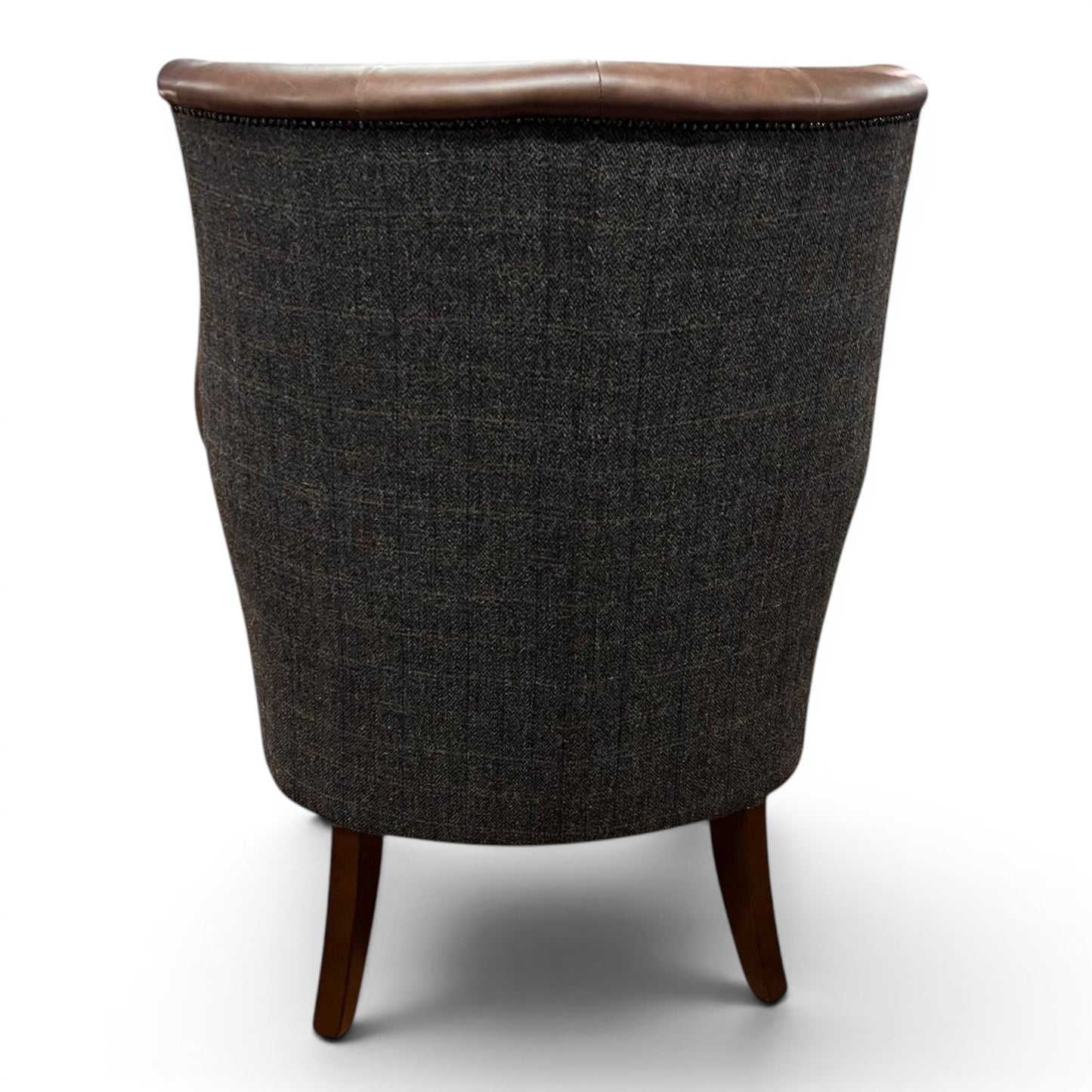 Kingston Brown Leather & Tweed Wingback Armchair - Ex Display