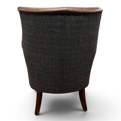 Kingston Brown Leather & Tweed Wingback Armchair - Ex Display