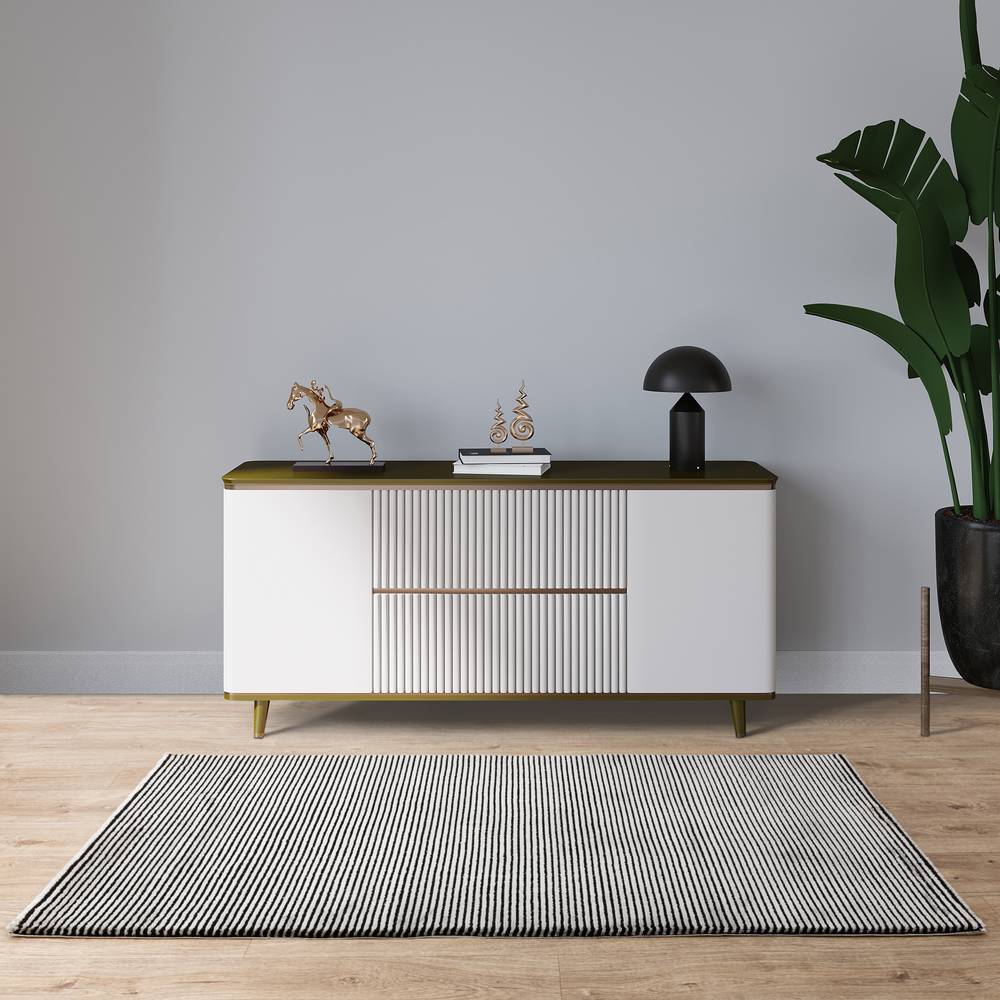 Plain Stripe Khaki Kuza Rug - 200cm x 290cm