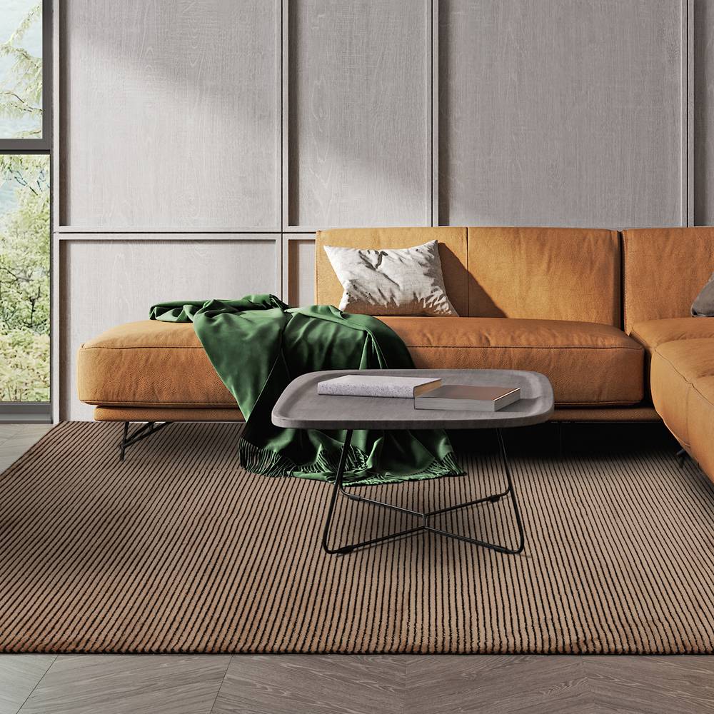Plain Stripe Terracotta Kuza Rug - 200cm x 290cm