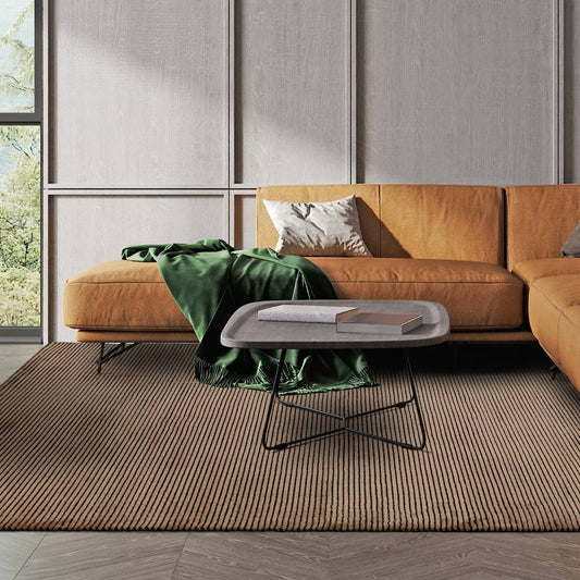 Plain Stripe Terracotta Kuza Rug - 200cm x 290cm