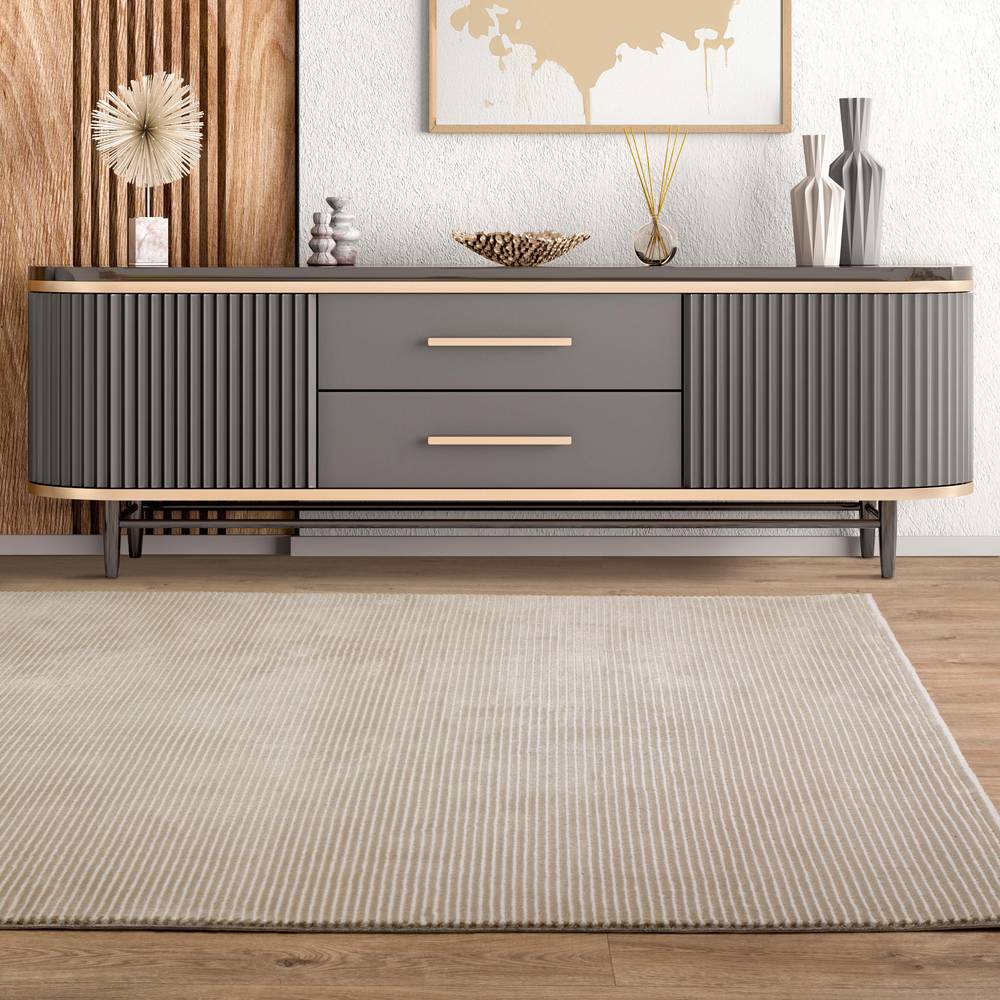 Plain Stripe Beige Kuza Rug - 200cm x 290cm
