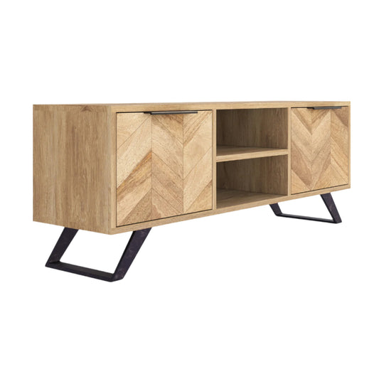 Chevron Mango Wood Large TV Unit - Pieces For Places