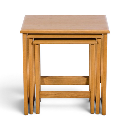 Pieces For Places Larsen nest of three wooden tables in a light oak finish with a classic Danish-inspired design.
