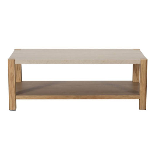 Lola Ceramic Travertine & Oak Coffee Table - Pieces For Places