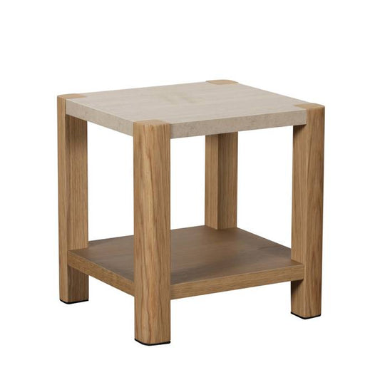 Lola Ceramic Travertine & Oak Lamp Table - Pieces For Places