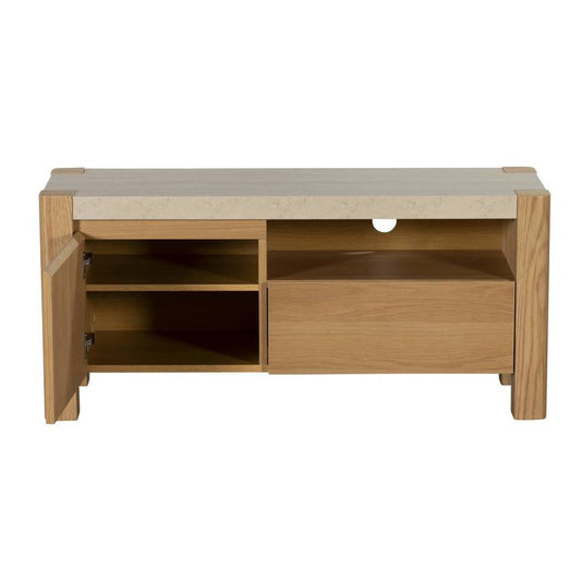 Lola 120cm Ceramic Travertine & Oak Media Unit - Pieces For Places