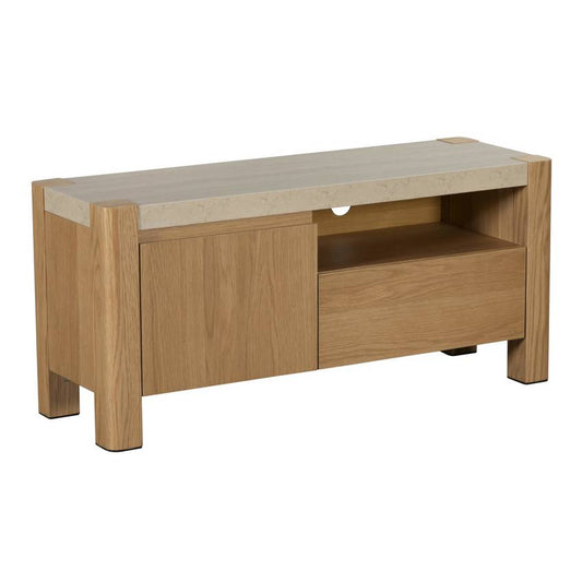 Lola 120cm Ceramic Travertine & Oak Media Unit - Pieces For Places