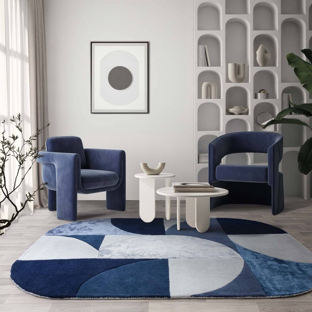 74 Oval Indigo Matrix Rug - 200cm x 300cm