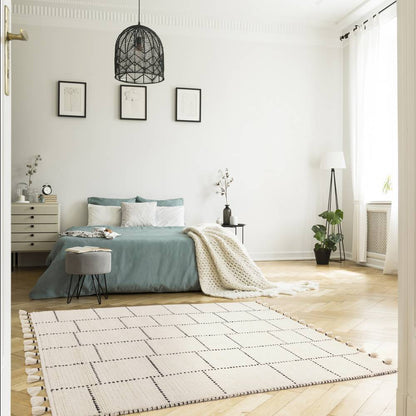 Cream/Black Tile Rug Nepal Rug - 200cm x 290cm