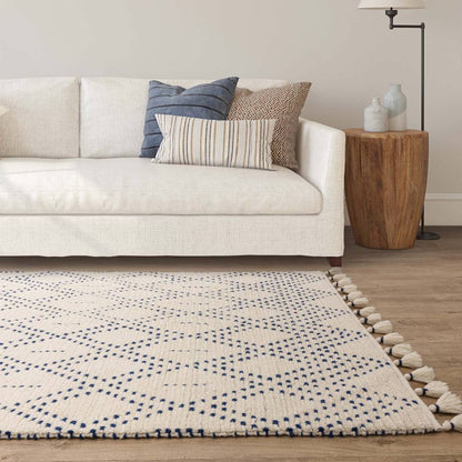 Cream/Blue Diamond Rug Nepal Rug - 200cm x 290cm