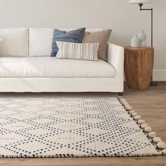 Cream/Blue Diamond Rug Nepal Rug - 200cm x 290cm