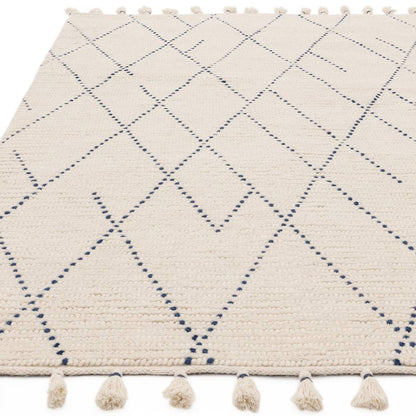 Cream/Blue Diamond Rug Nepal Rug - 200cm x 290cm