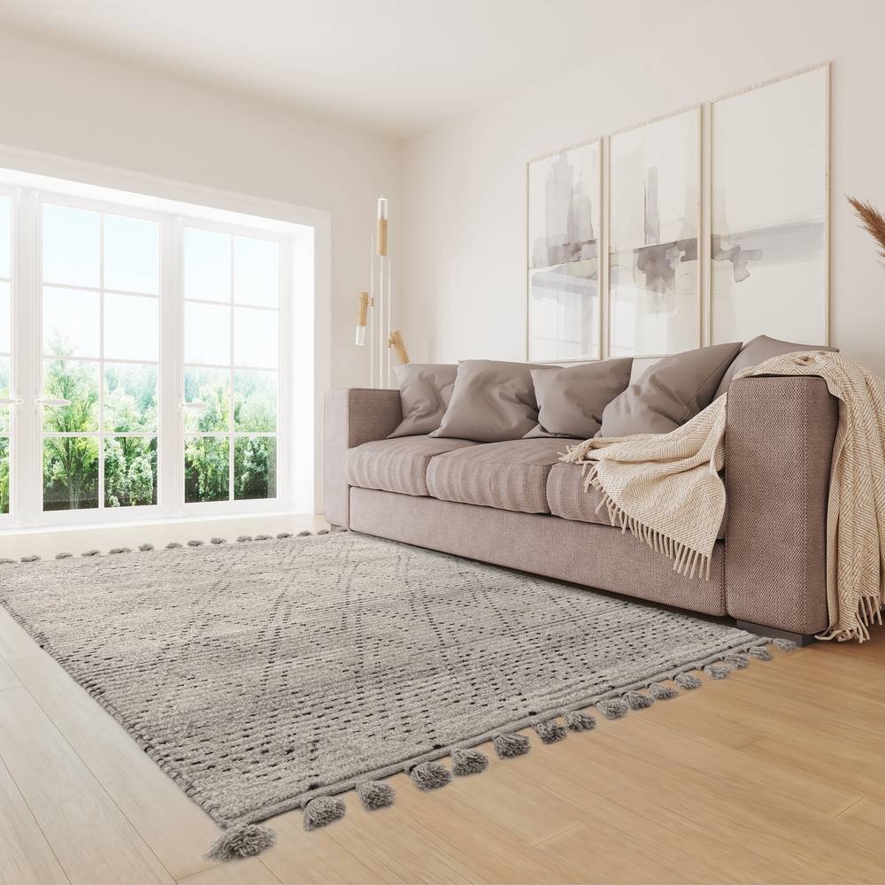 Grey/Black Diamond Rug Nepal Rug - 200cm x 290cm