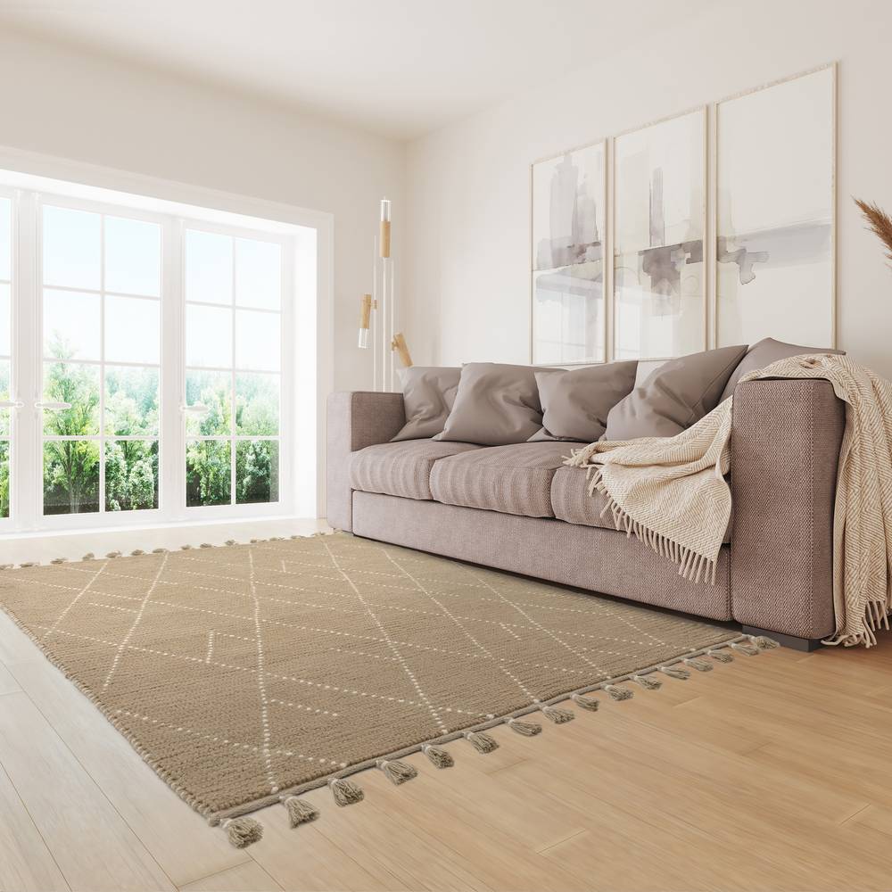 Sand/Cream Linear Rug Nepal Rug - 200cm x 290cm