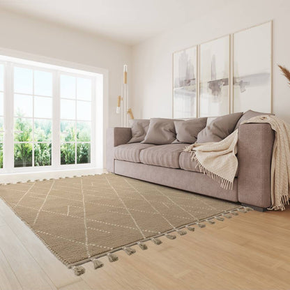 Sand/Cream Linear Rug Nepal Rug - 200cm x 290cm