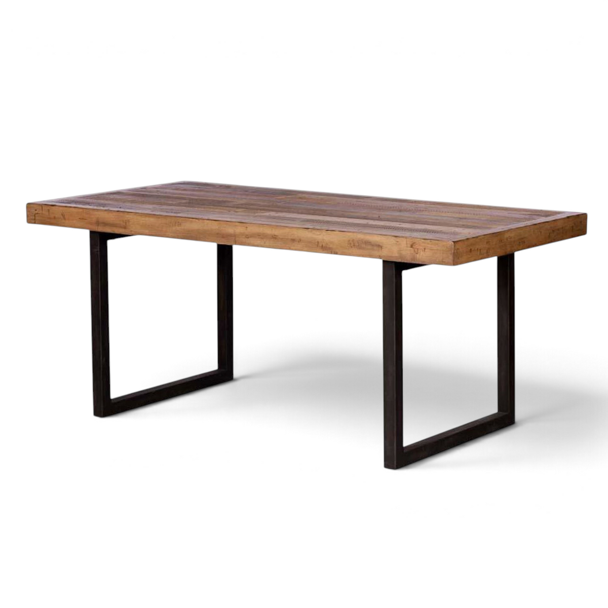 Pieces For Places Nixon rectangular dining table with a solid reclaimed timber top and black industrial metal legs.