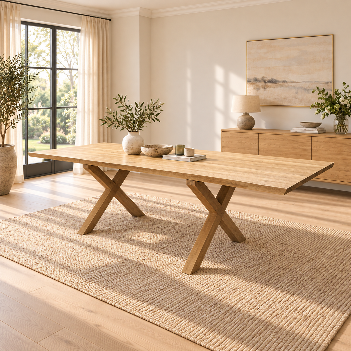 Solid Oak Natural Edge Extending Dining Table