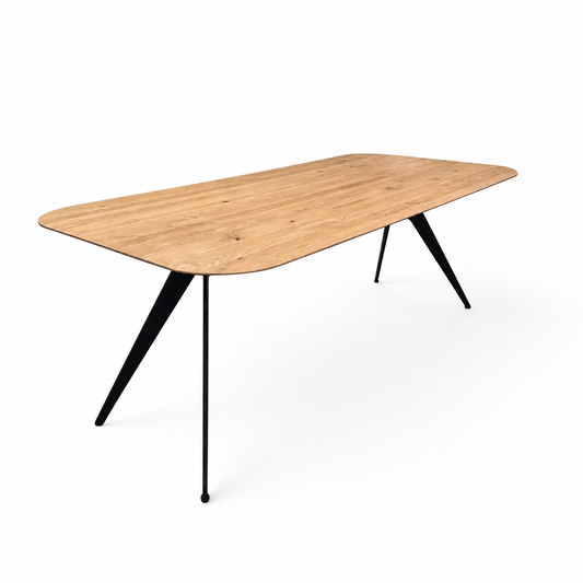 Pebble Oiled Oak Trapeze Leg Dining Table