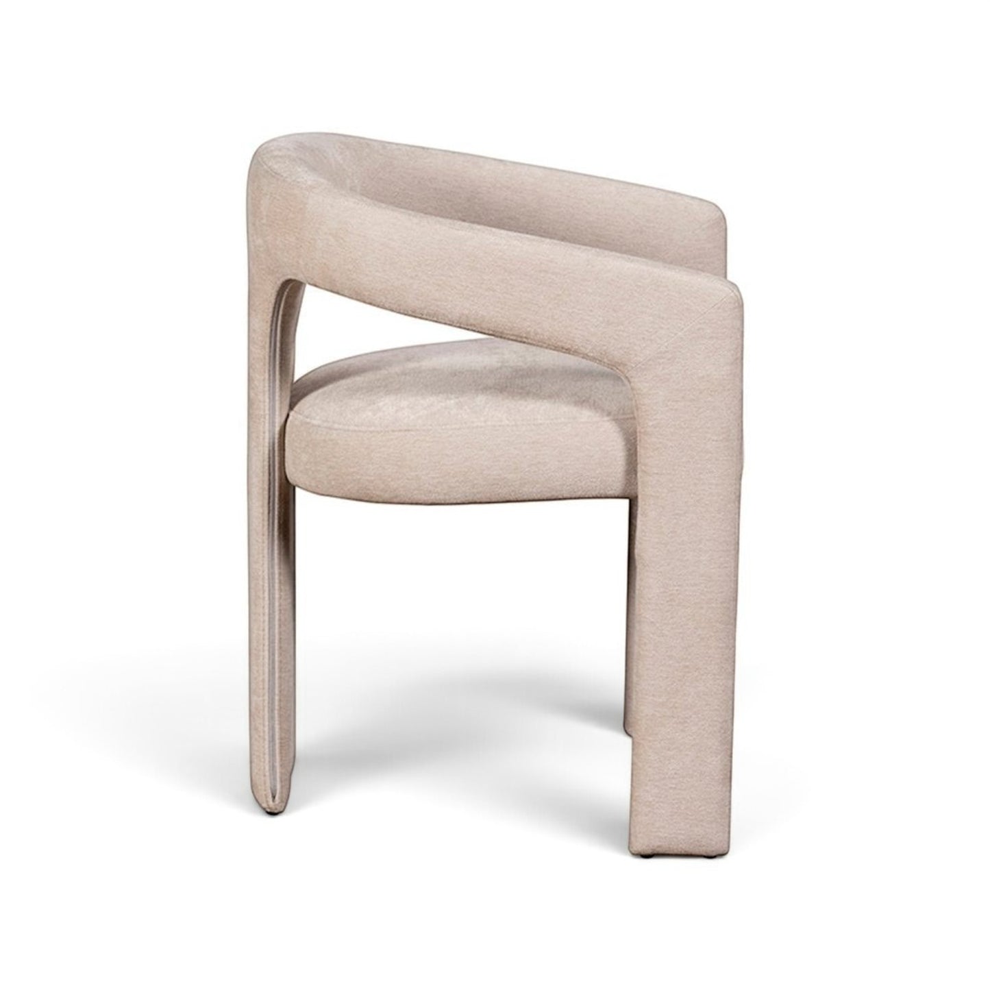 Pieces For Places Georgia light beige upholstered dining chair with a modern curved back and fully fabric-covered legs.