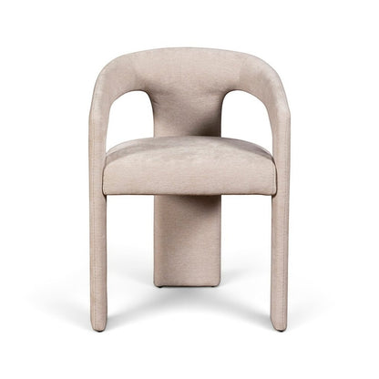 Pieces For Places Georgia light beige upholstered dining chair with a curved back and fully fabric-covered legs.